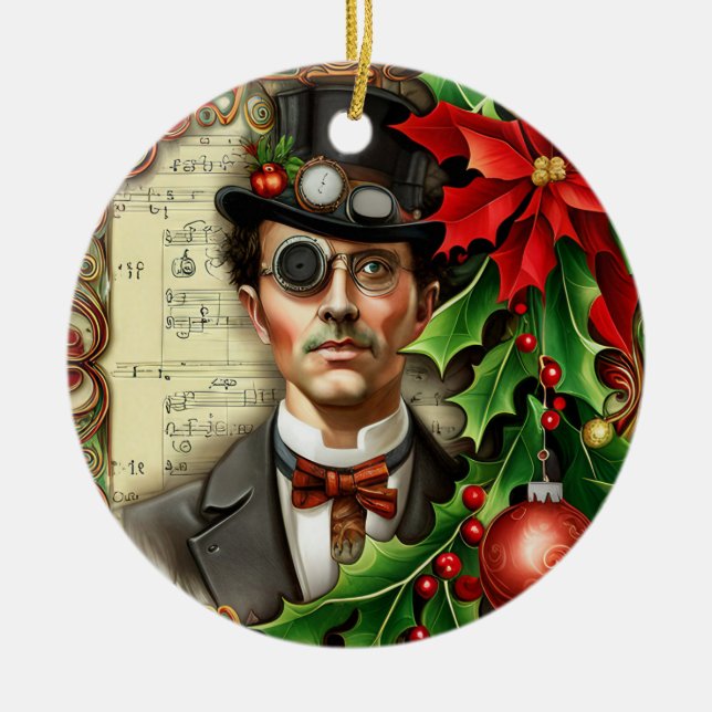 Steampunk Gentleman Christmas Keramik Ornament (Vorne)