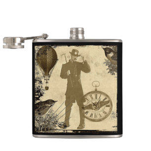Steampunk Gentleman Collage Hip Flask Flachmann