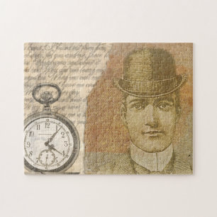 Steampunk Gentleman Pocket Watch Bowler Hat Puzzle