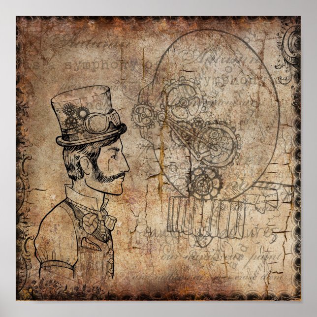 Steampunk Gentleman Retro Gears Poster (Vorne)