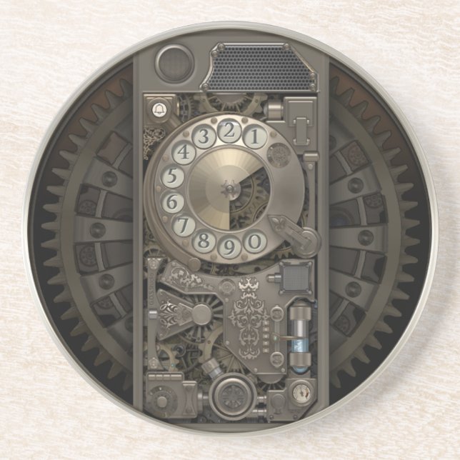 Steampunk Gerät - Drehskala-Telefon Sandstein Untersetzer (Vorne)