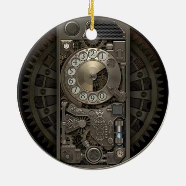 Steampunk Gerät - Rotary Dial Phone. Keramikornament (Hinten)