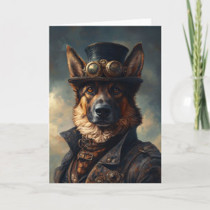 Steampunk German Shepherd Dog in Top Hat Karte