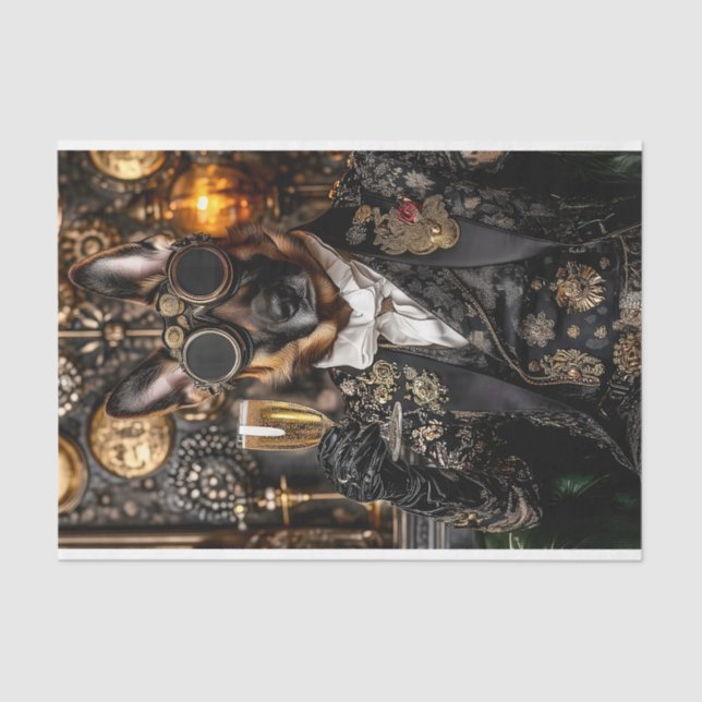 Steampunk German Shepherd, elsässischer BT5-Decoup Seidenpapier (Vorderseite)