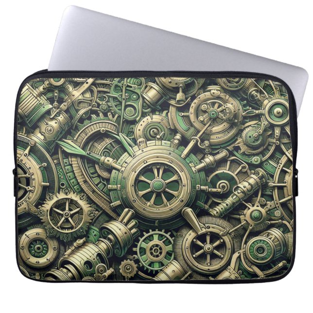 Steampunk Gewerke für grüne Mechanik Laptopschutzhülle (Vorderseite)