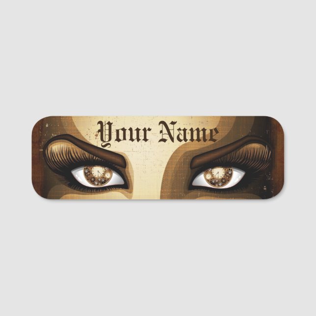 Steampunk Girl Eyes Buttons Namensschild (Vorderseite)