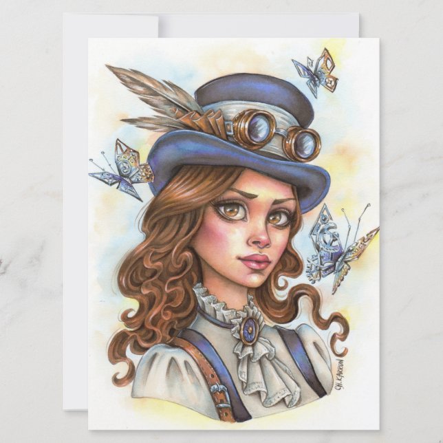 Steampunk Girl Fantasy Magician Kunstkarte (Vorderseite)