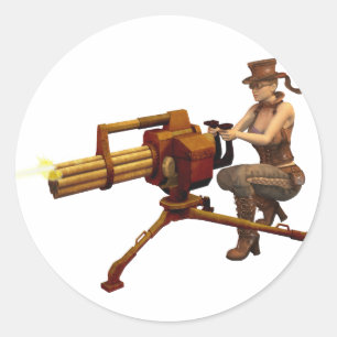 Steampunk Girl mit Gun Runder Aufkleber