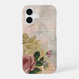 Steampunk Glam Rosa und Goldene Rose Rustikale B iPhone 16 Hülle