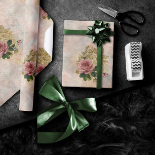 Steampunk Glam   Rosa und goldene Rose Rustikale F Geschenkpapier
