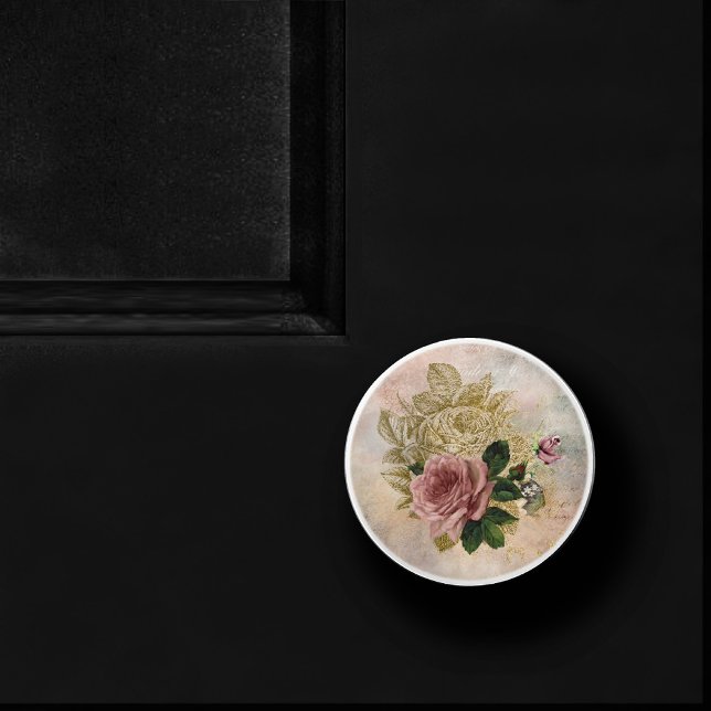 Steampunk Glam | Rosa und goldene Rose Rustikale F Keramikknauf (Von Creator hochgeladen)