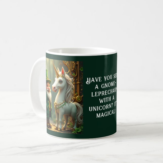 Steampunk Gnome-Leprechaun Unicorn St Patricks Day Kaffeetasse (Vorderseite Links)