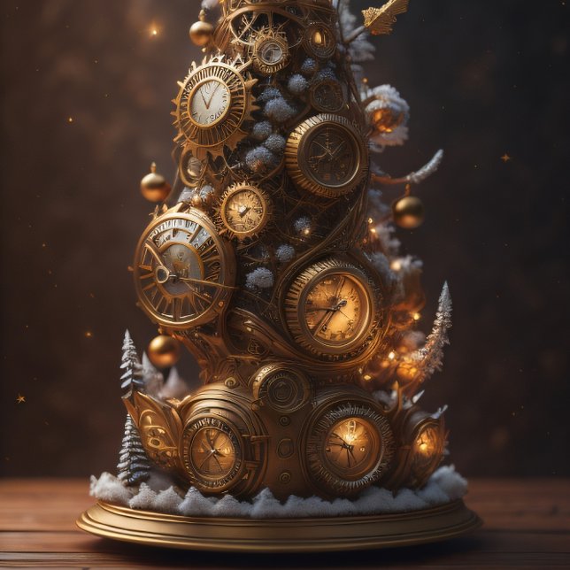 Steampunk Gold Christmas tree with metal gears Seidenpapier (Von Creator hochgeladen)