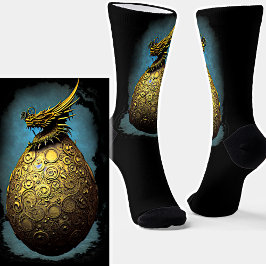 Steampunk Golden Dragon Egg auf schwarz Socken
