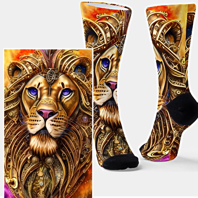 Steampunk Golden Lion mit blauen Augen Socken (Von Creator hochgeladen)