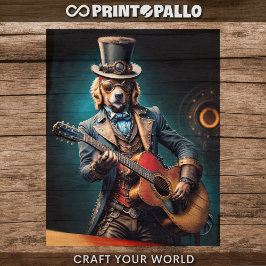 Steampunk Golden Retriever & Gitarre - Decoupage Geschenkpapier Set