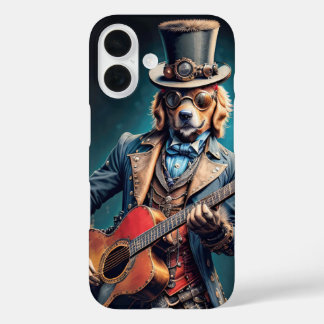 Steampunk Golden Retriever Hund spielt Gitarre iPhone 16 Hülle