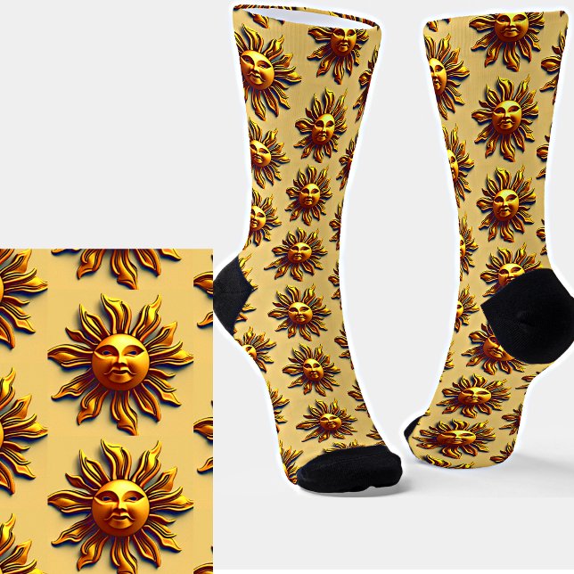 Steampunk Golden Sun Face on Light Gold Brown Socken (Von Creator hochgeladen)