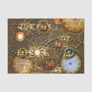 Steampunk goldener Entwurf mit Uhren und giers Seidenpapier