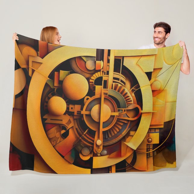 Steampunk Goldener Mechanismus Abstract Fleecedecke (Beispiel)