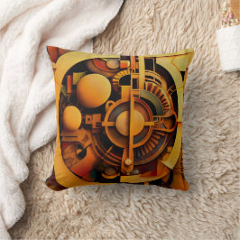 Steampunk Goldener Mechanismus Abstract Kissen