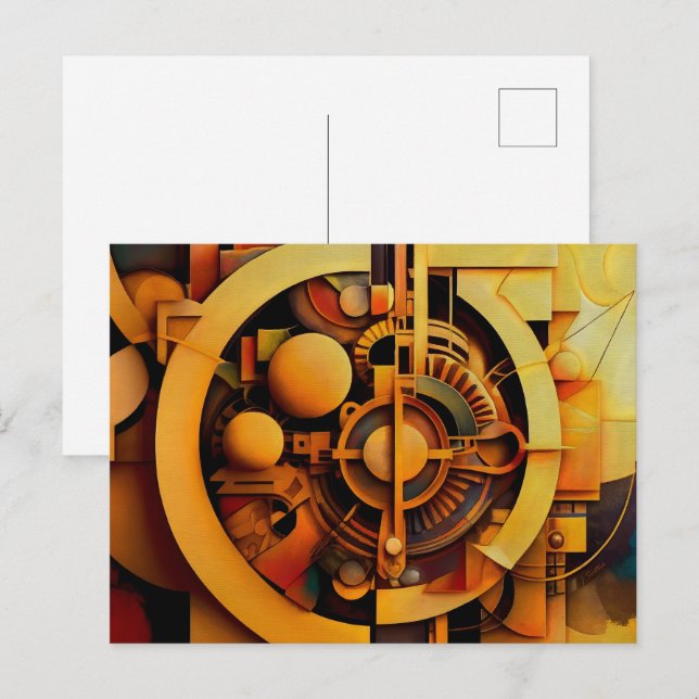 Steampunk Goldener Mechanismus Abstract Postkarte (Vorne/Hinten)