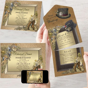 Steampunk & Goldleder - Alles in einer Hochzeit All In One Einladung