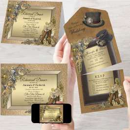 Steampunk & Goldleder - Alles in einer Hochzeit All In One Einladung