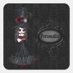 Steampunk Goth Girl Black Personalisiert Stickers