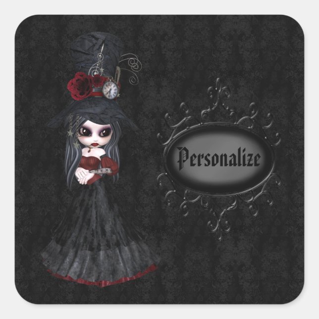 Steampunk Goth Girl Black Personalisiert Stickers (Vorderseite)