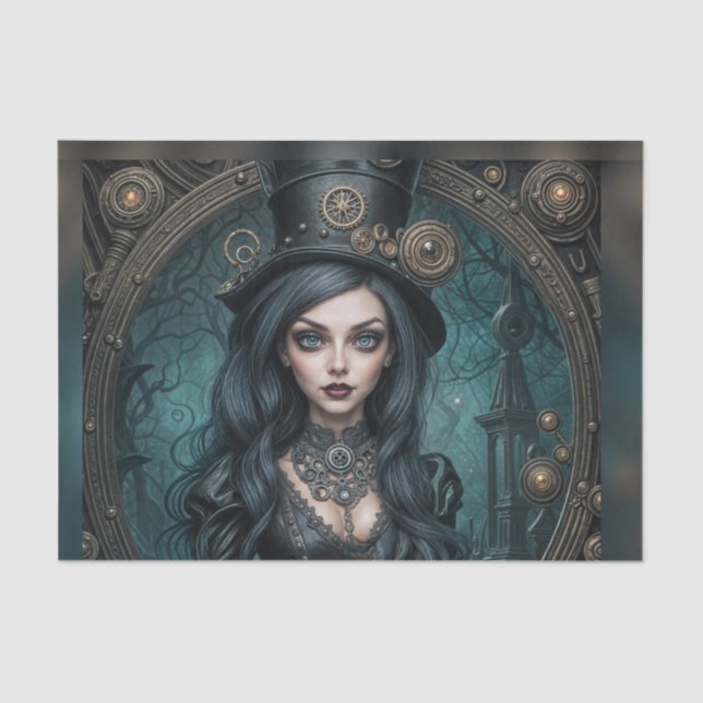 Steampunk Goth Goddess Woman Decoupage Paper Seidenpapier (Vorderseite)