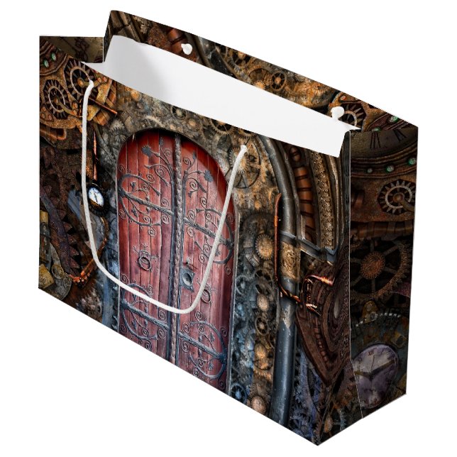 Steampunk Gothic Door Große Geschenktüte (Vorderseite Schrägansicht)