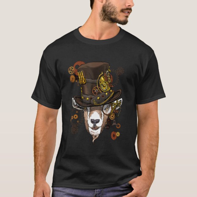 Steampunk Gothic Goat Mechanical Animal Face Ziege T-Shirt (Vorderseite)