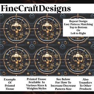 Steampunk Gothic Goldener Totenkopf Design BM3 Dec Seidenpapier