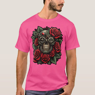 Steampunk Gothic Skull Rote Rosen Dark Grunge Grap T-Shirt