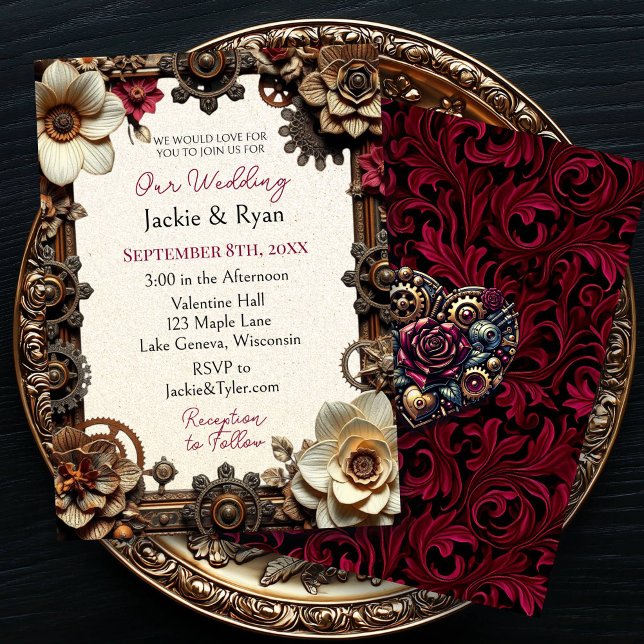 Steampunk Gothic Themed Wedding Einladung (Von Creator hochgeladen)