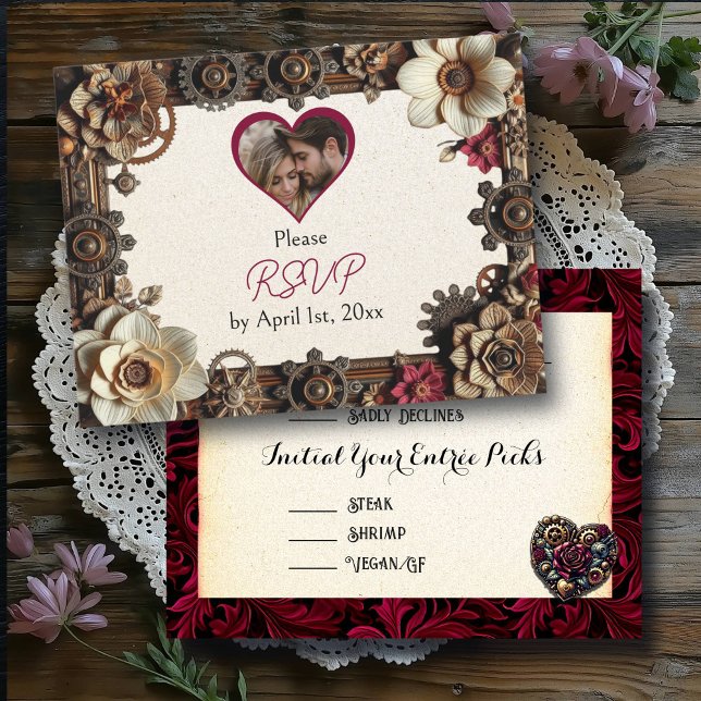 Steampunk Gothic Themed Wedding RSVP Karte (Von Creator hochgeladen)