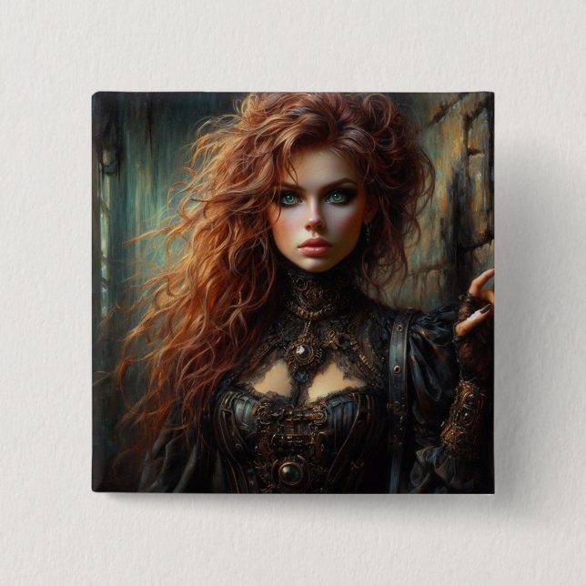 Steampunk gotische Frau Button (Vorderseite)
