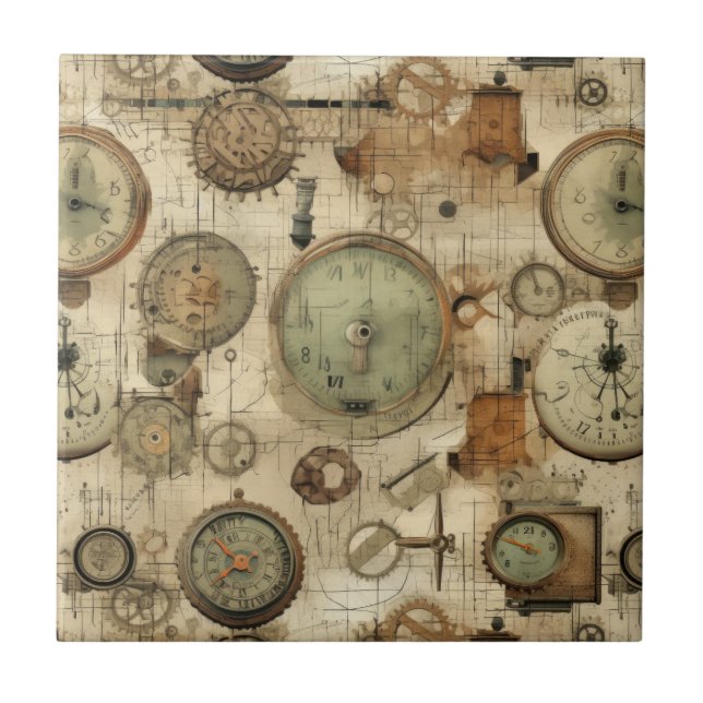 Steampunk Grunge Art Tile Fliese (Vorderseite)