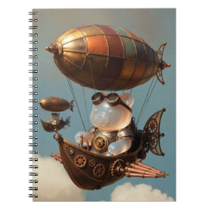 Steampunk-Gummibär-Pilot in Fantasy-Luftschiff Notizblock
