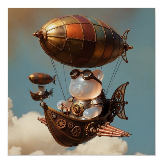 Steampunk-Gummibär-Pilot in Fantasy-Luftschiff Poster (Vorderseite)