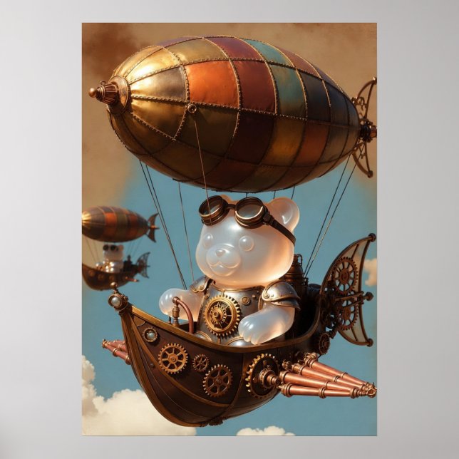 Steampunk Gummy Bear Pilot in Fantasy Airship Poster (Vorne)