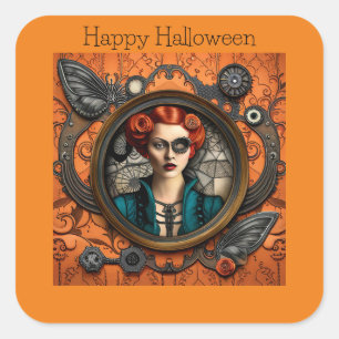 Steampunk Halloween Woman Quadratischer Aufkleber