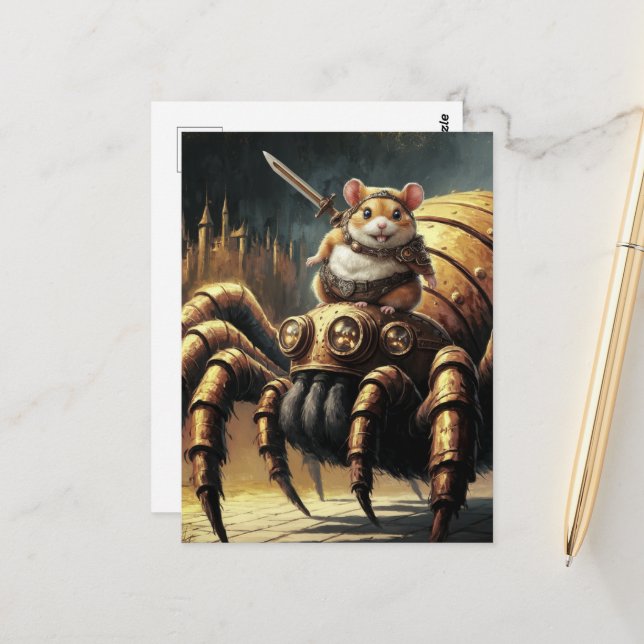 Steampunk Hamster and Spider Postkarte (Vorderseite/Rückseite Beispiel)