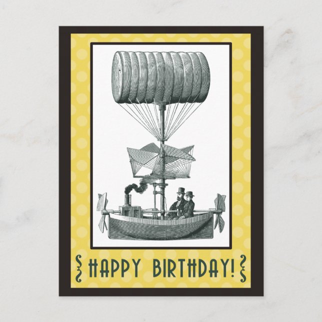 Steampunk Happy Birthday Postkarte (Vorderseite)