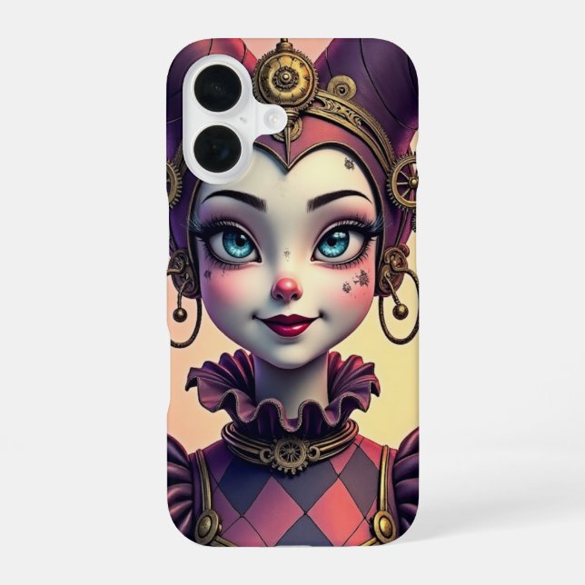 Steampunk-Harlekin iPhone 16 Hülle (Rückseite)
