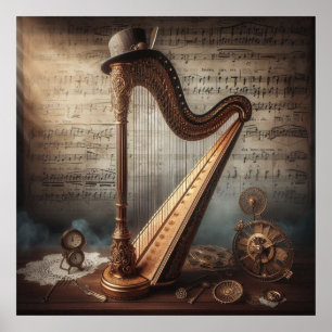 Steampunk Harp = Hintergrundbild der Sheetmusic Poster