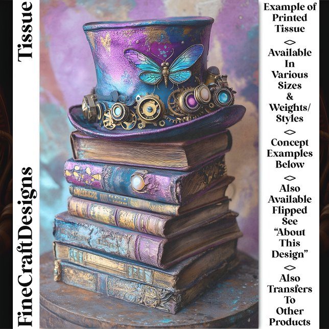 Steampunk Hat & Fantasy Books CZ5L Decoupage Seidenpapier (Von Creator hochgeladen)