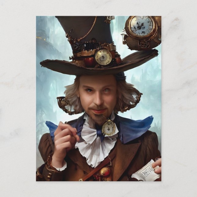 Steampunk Hatter Postcard Postkarte (Vorderseite)