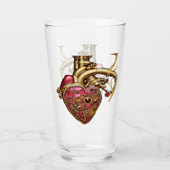 Steampunk Heart Anatomical Rubies and Gears Glas (Vorderseite)